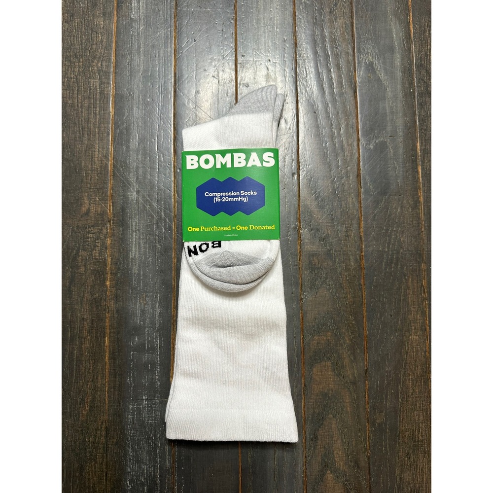 Bombas Everyday Compression Socks 15-20mmHg White Grey Knee High Medium New